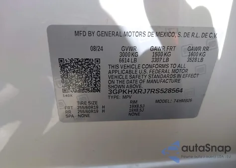 2024 Honda Prologue Touring z USA, uszkodzony, nr VIN 3GPKHXRJ7RS528564